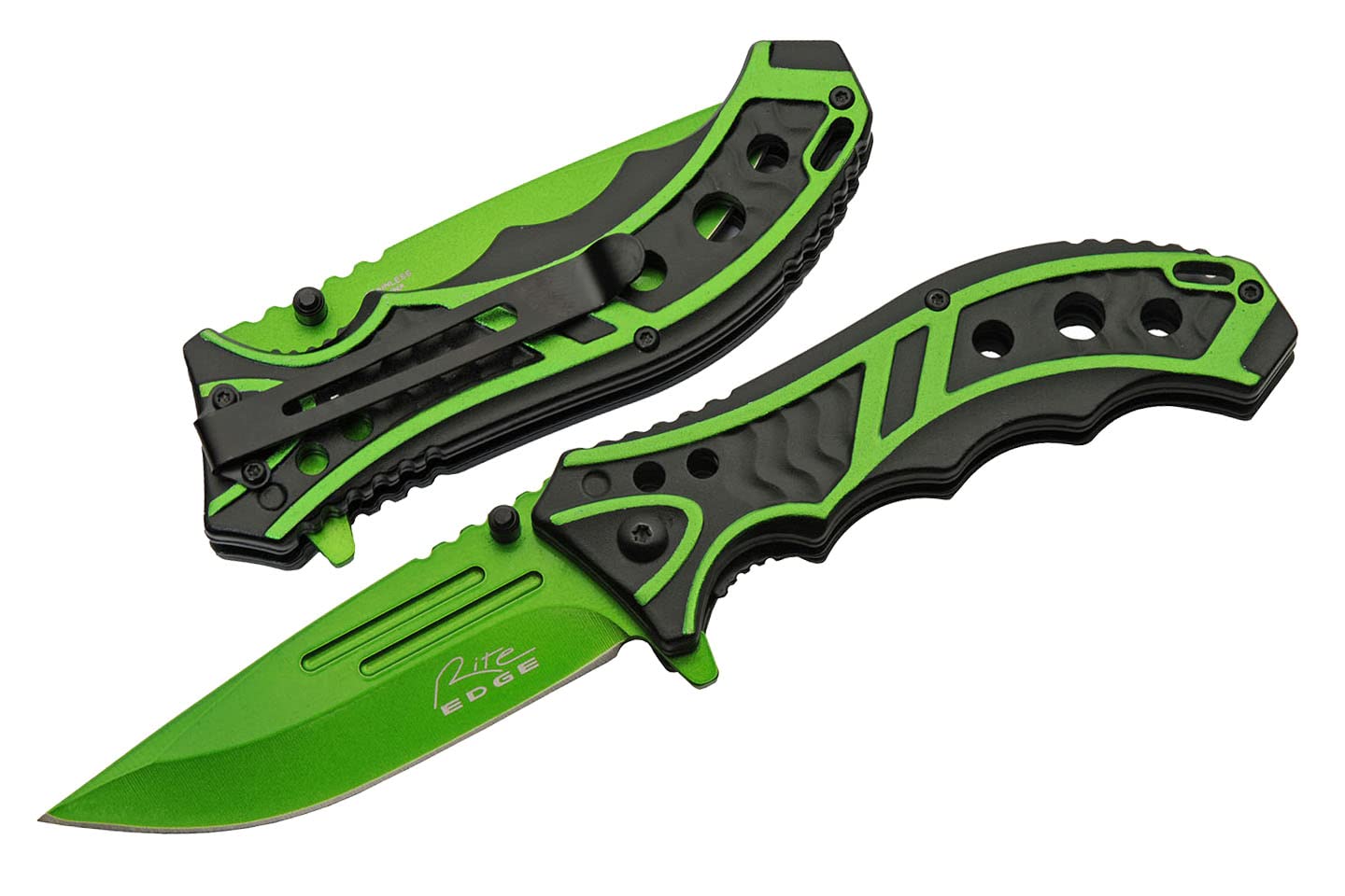 SZCO Supplies 8.25" Green Assisted Open Caution Folding Pocket Knife With Liner Lock