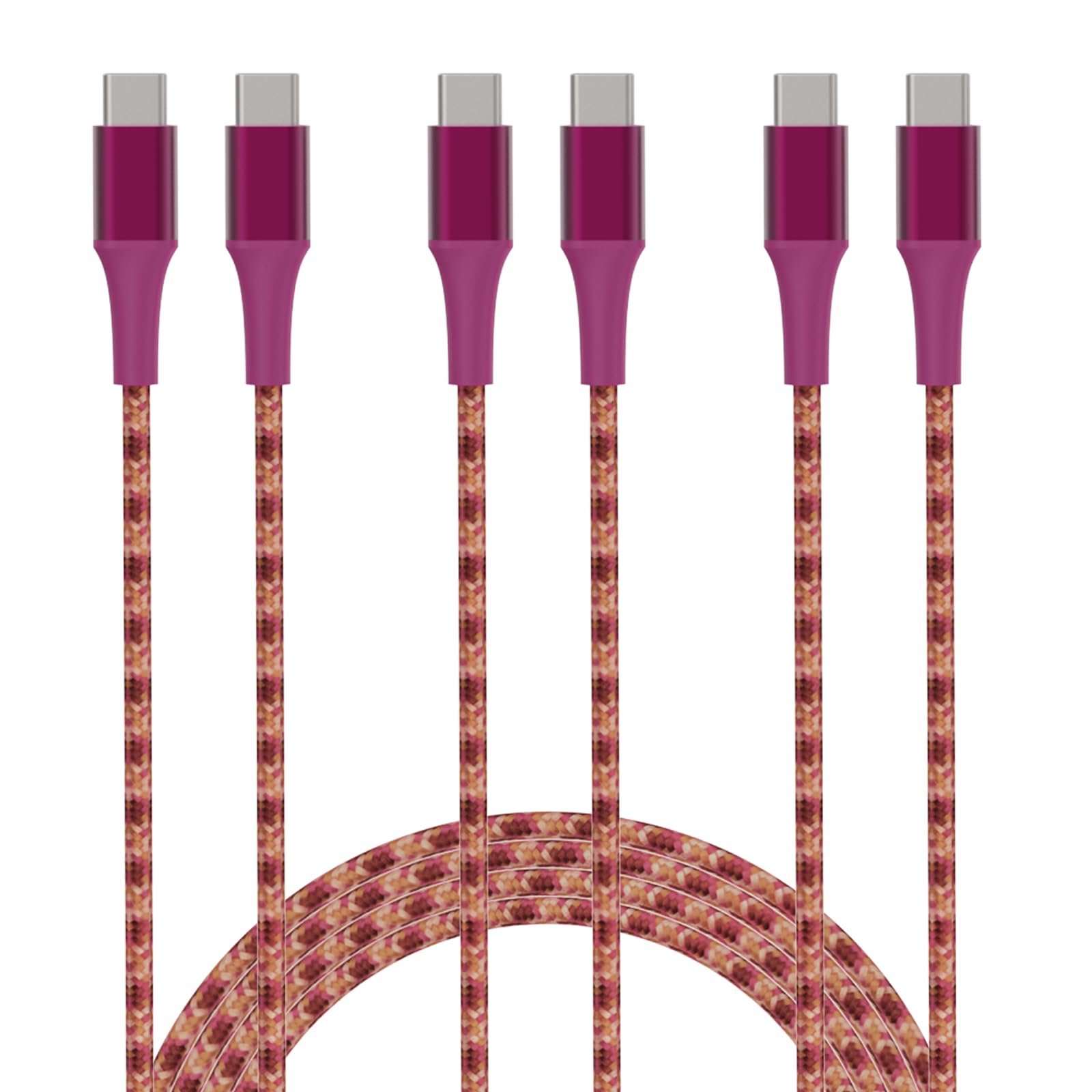 Hrbzo USB C to USB C Cable 60W 3-Pack 6ft, Type C Nylon Braided Charging Cord for 15 Pro/15 Plus/15 Pro Max,iPad Mini 6/ Pro 2021,iPad Air 4, MacBook Pro 2020, Galaxy S23, Switch, and More - Red