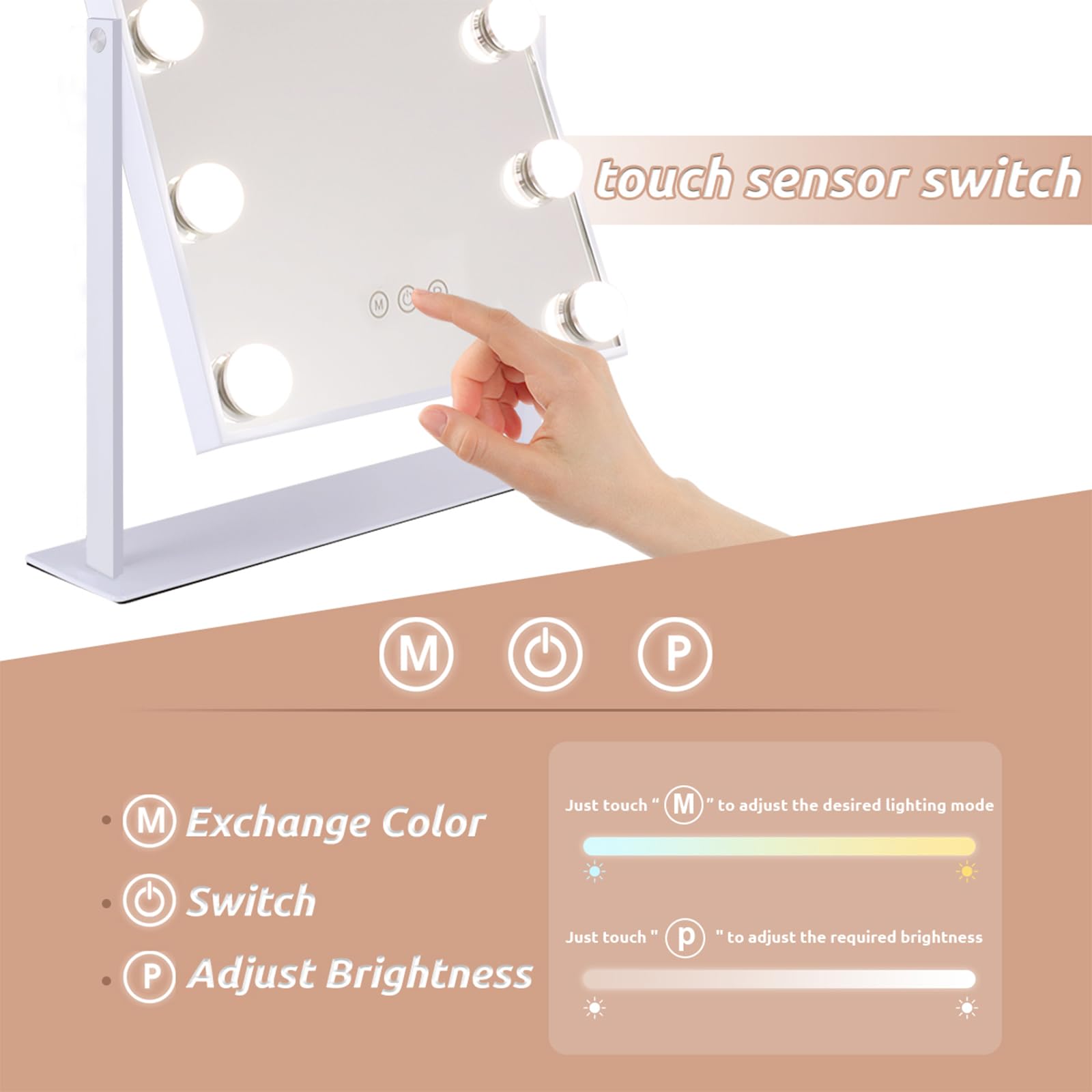 Hansong Vanity Mirror with Lights Makeup Mirror with Lights 12 Dimmable Bulbs Hollywood Lighted Makeup Mirror Detachable 10x Magnification 3 Color Lighting Modes