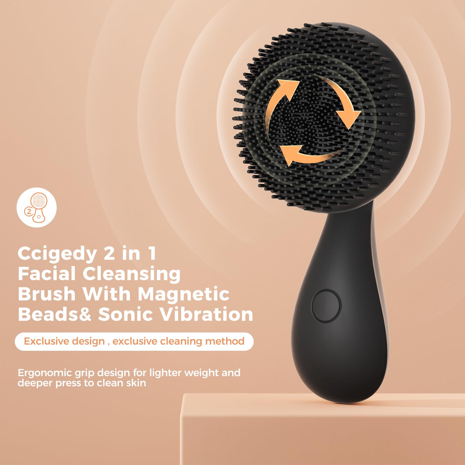 2 in 1 Facial Cleansing Brush,Rotating Magnetic Beads & Massage Cleaning Silicone Face Scrubber，Waterproof and Rechargeable Face Scrub Brush