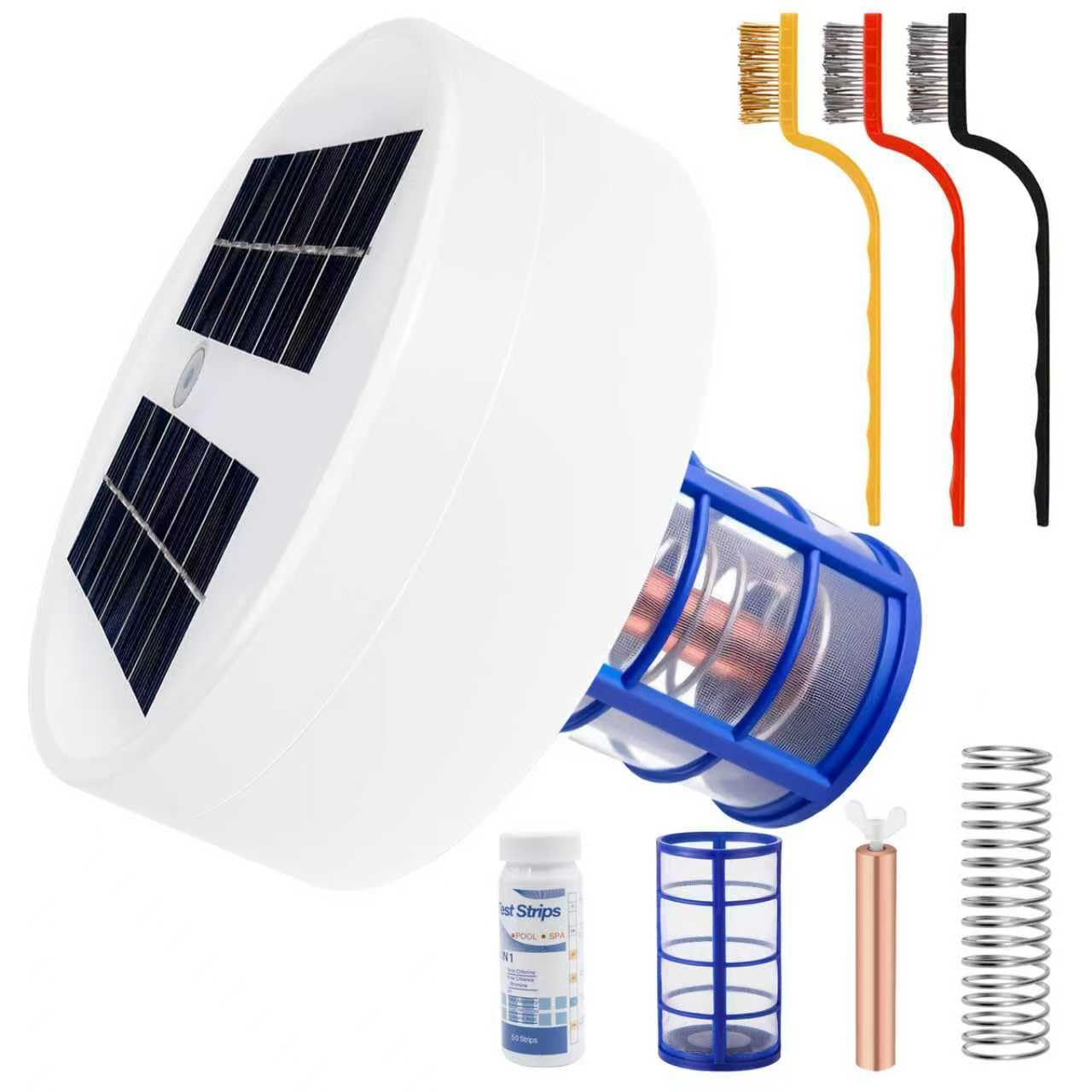 Solar Pool Ionizer - Enhanced with Latest Solar, 90% Less Chlorine, for Pools up to 35,000 Gal, Technology & Longer-Lasting Anode, Reduces Chlorine- Mineral-Based Pool Cleaning Device (White)