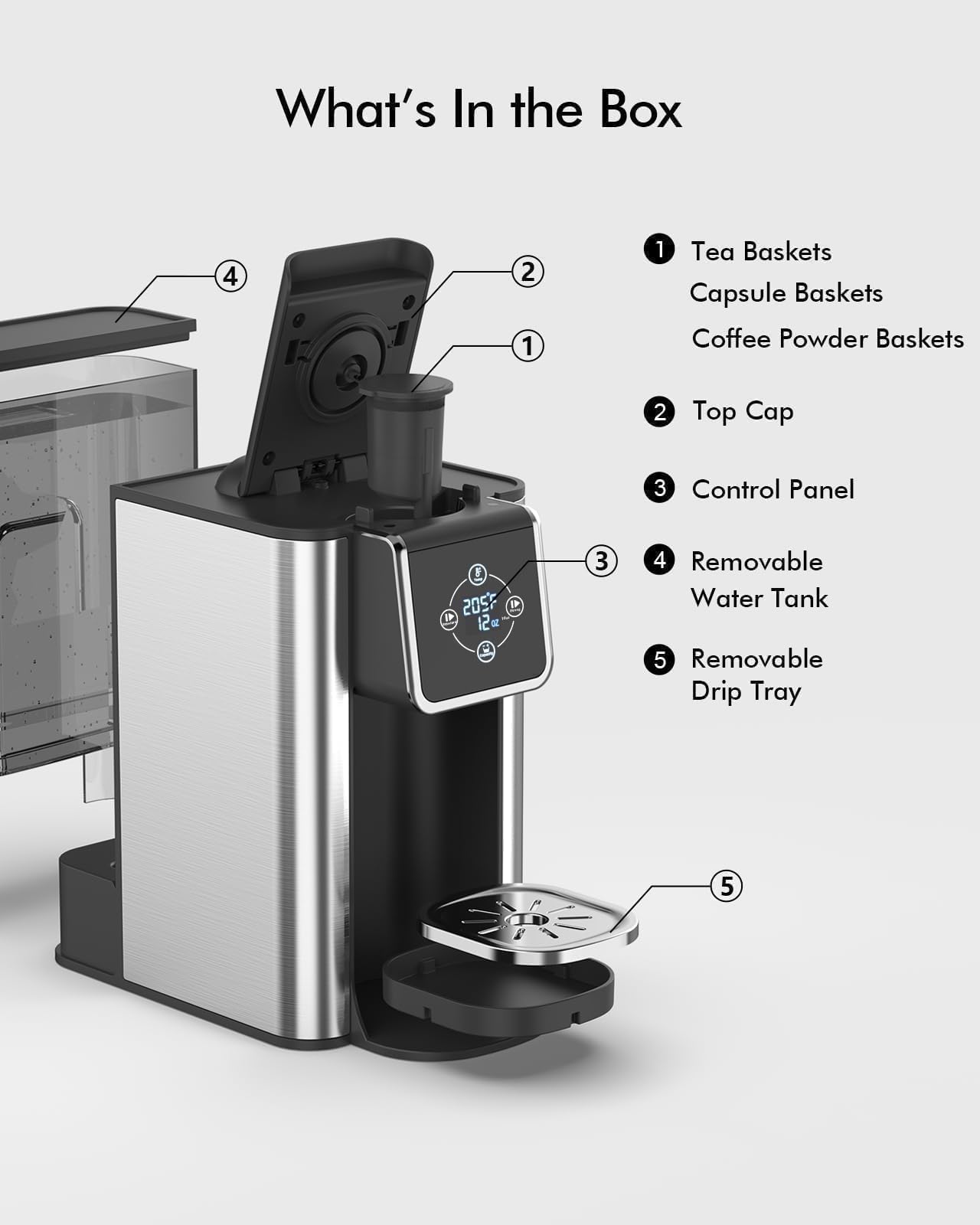 SIFENE 3-in-1 Single Serve Coffee Maker for K-pods, Ground Coffee, and Loose Leaf Tea, Custom Temperature and Strength Control, Quick Brew with Large 50oz Reservoir