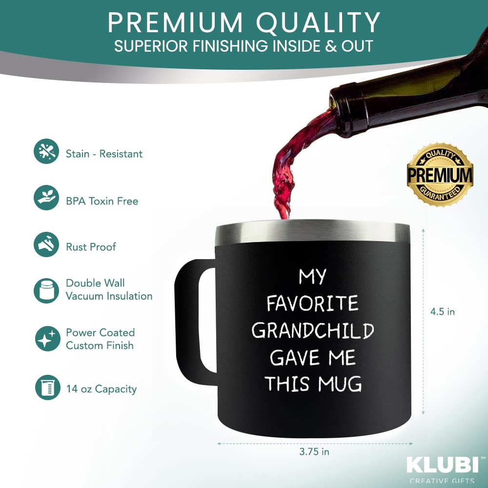 KLUBI Grandpa Gifts From Granddaughter – My Favorite Grandchild Gave Me This Grandpa Christmas Gifts From Grandson Grandpa Mug 14oz Coffee Tumbler Papa Gifts Father's Day Gifts for Grandpa Xmas Gift