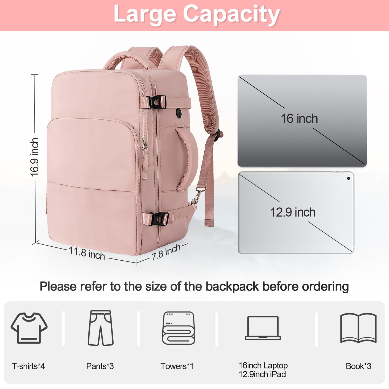 Sinaliy Travel Backpack for Women, Flight Approved Carry On Backpack with USB Charging Hole, Lightweight Travel Bag, Waterproof Causal Bookbag for College, Travel, Work