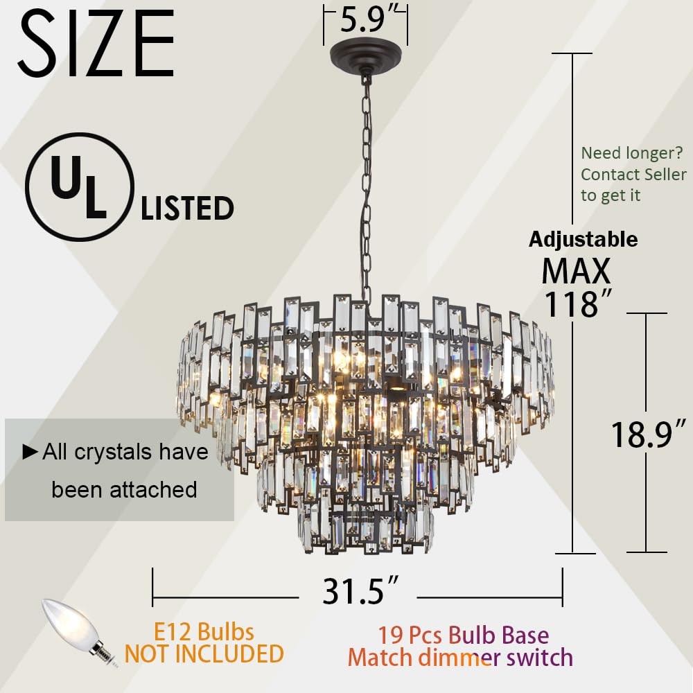 ANTILISHA Modern Crystal Chandelier Lighting Hall Grand Living Room Stairway Chandeliers Pendant Light Fixture for High Ceiling Hanging Round Large Black & Bronze