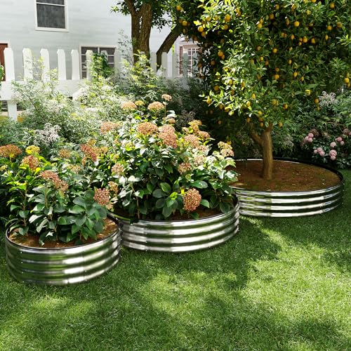 Galvanized Metal Planter Round Raised Garden Bed Kit for Gardening Outdoor，2x2x1ft Planter Grow Garden Box Raised Flower Bed，Round Galvanized Planter Outdoor Metal Fire Pit Ring