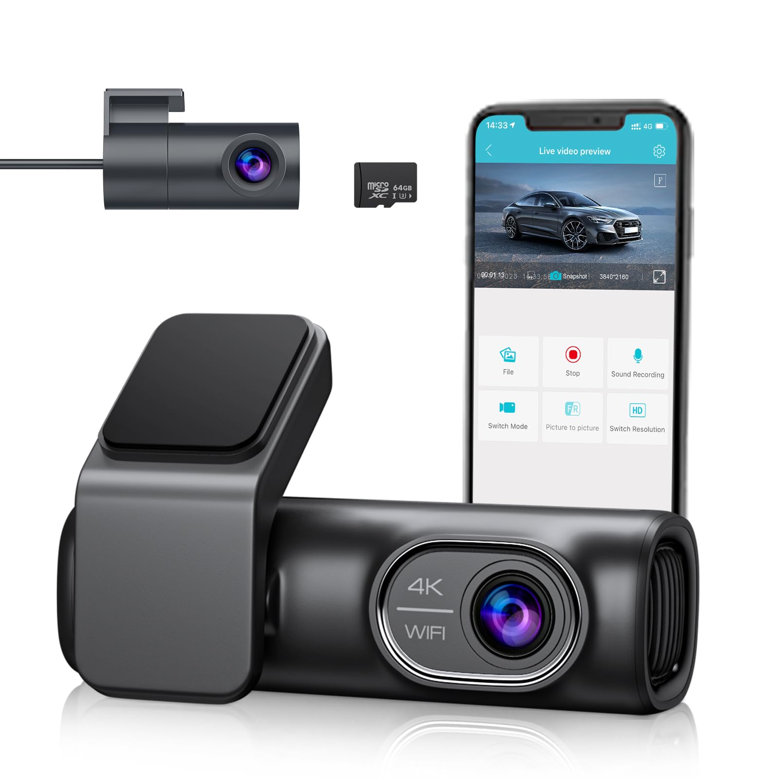 OMBAR Dash Cam Front and Rear 4K/2K/1080P+1080P 5G WiFi GPS, Dash Camera for Cars with 64G SD Card, Dual Dash Cam with WDR Night Vision, 24h Parking Mode,170°Wide, G-Sensor, Loop Recording, APP