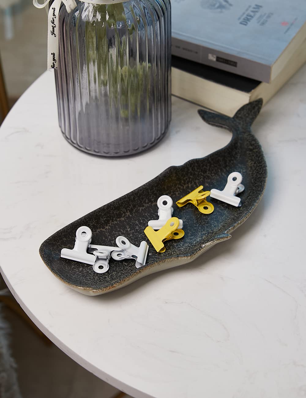 SEINHIJO Candy Dish Jewelry Snack Tray Cookie Nuts Bowl Whale Sculpture Modern Home Decor Gifts Ceramic Arts Crafts 11.5inch