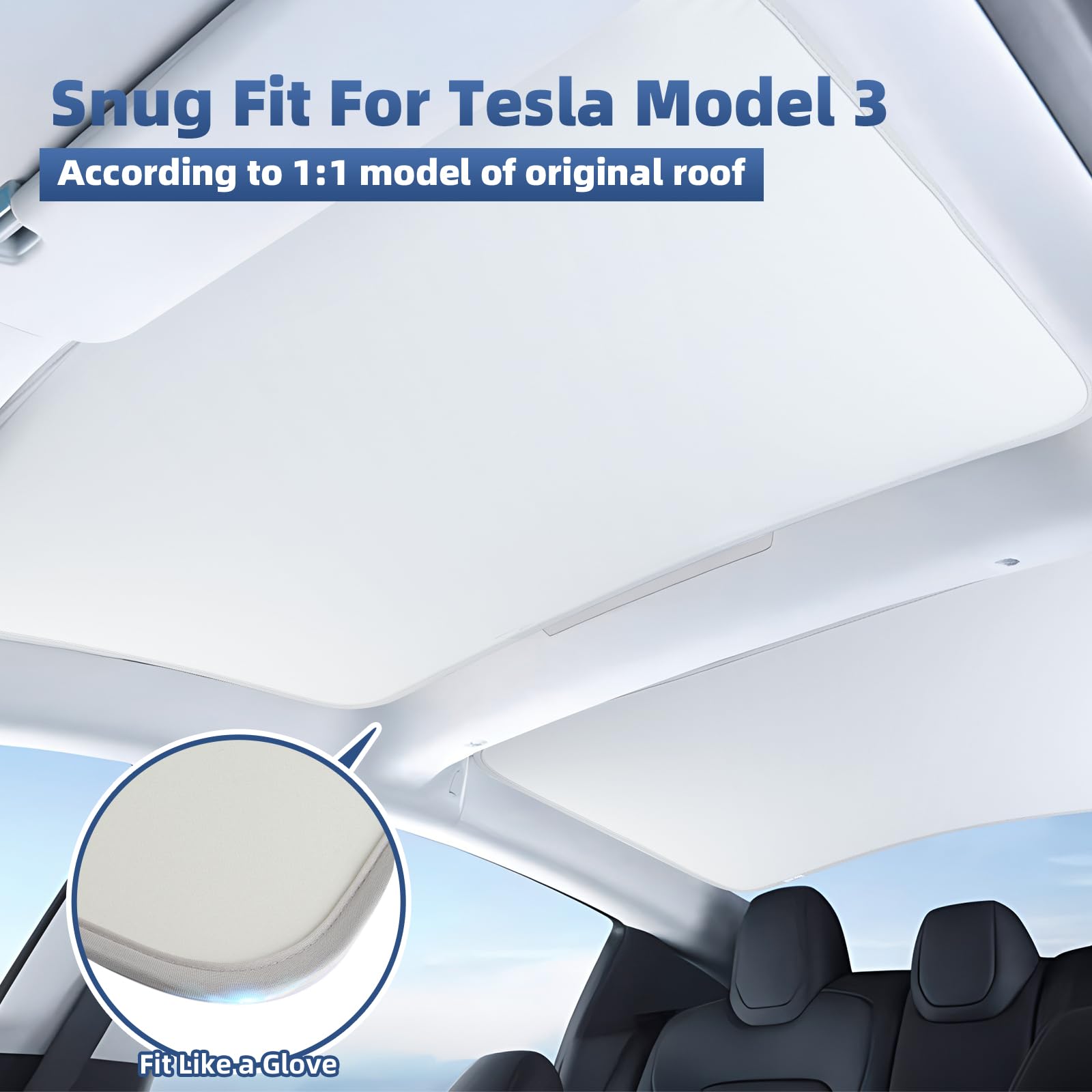 TSLDRV 2024 Newest Sunshade Roof for Tesla Model 3 2023-2021 No-Sag Design Roof Sun Shade for Tesla Model 3 Accessories 2023-2021 White