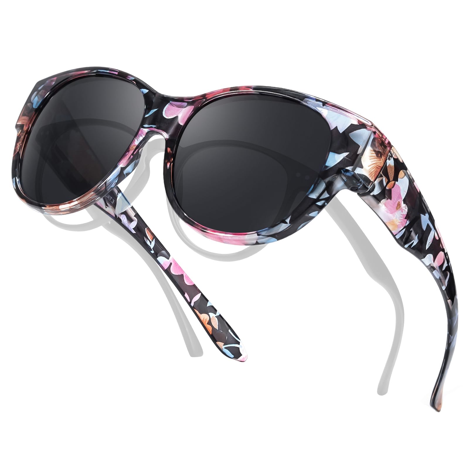TJUTR Polarized Fit Over Sunglasses for Women, Trendy Sun Glasses Over Prescription Glasses UV400 Protection TS5779 (A1 Floral/Grey)