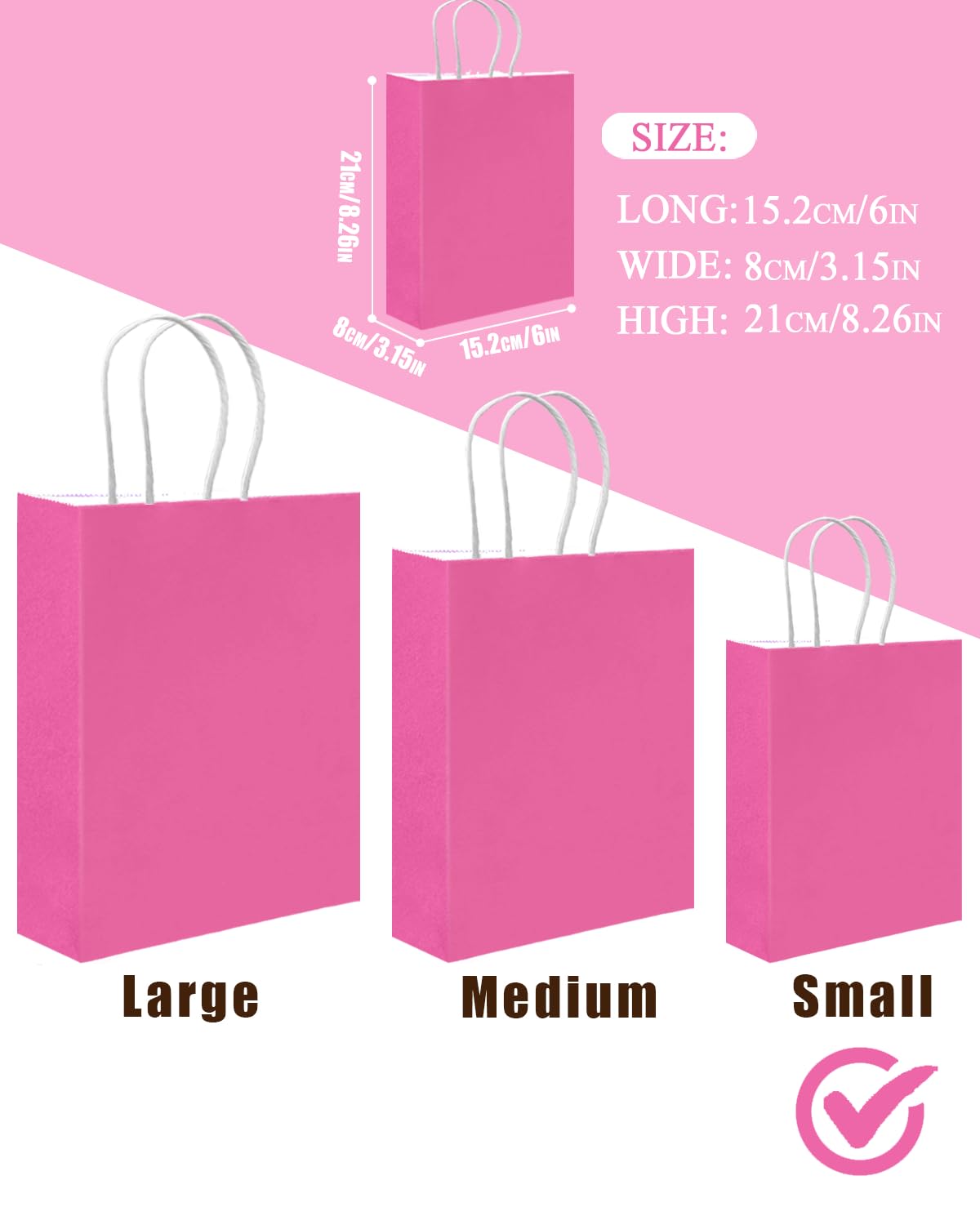 qiqee 30PCS Small Gift Bag with Handles Bulk 8.3"x6"x3" Gift Bags 6 Different Pink ＆ Purple Color Bags Multiple Uses (Small Size)