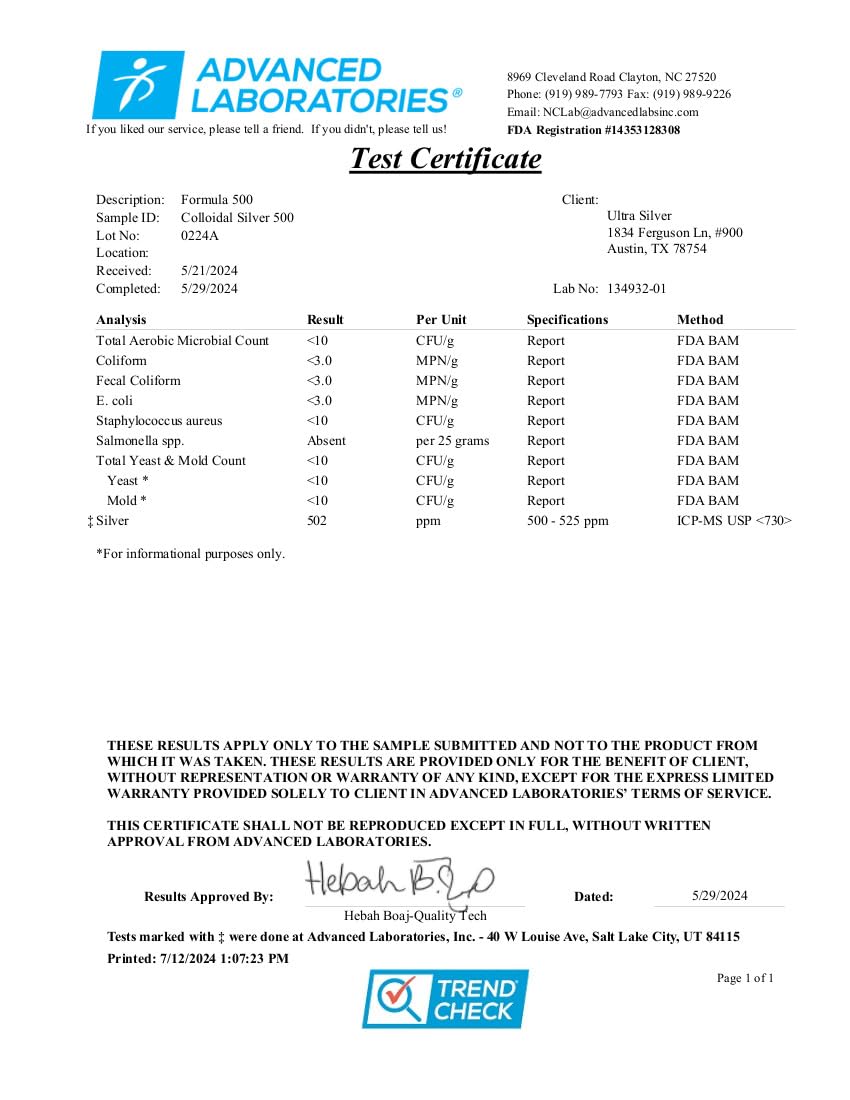 Ultra Silver® Colloidal Silver | 500 PPM, 4 Oz (118mL) | Mineral Liquid Supplement | True Colloidal Silver - with Dropper