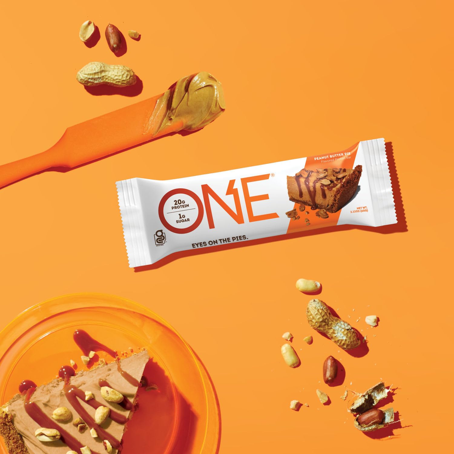 ONE Peanut Butter Pie, New and Improved Recipe, Gluten Free Protein Bars with 20g Protein and only 1g Sugar, Guilt-Free Snacking for High Protein Diets, 2.12 oz (12 Count)