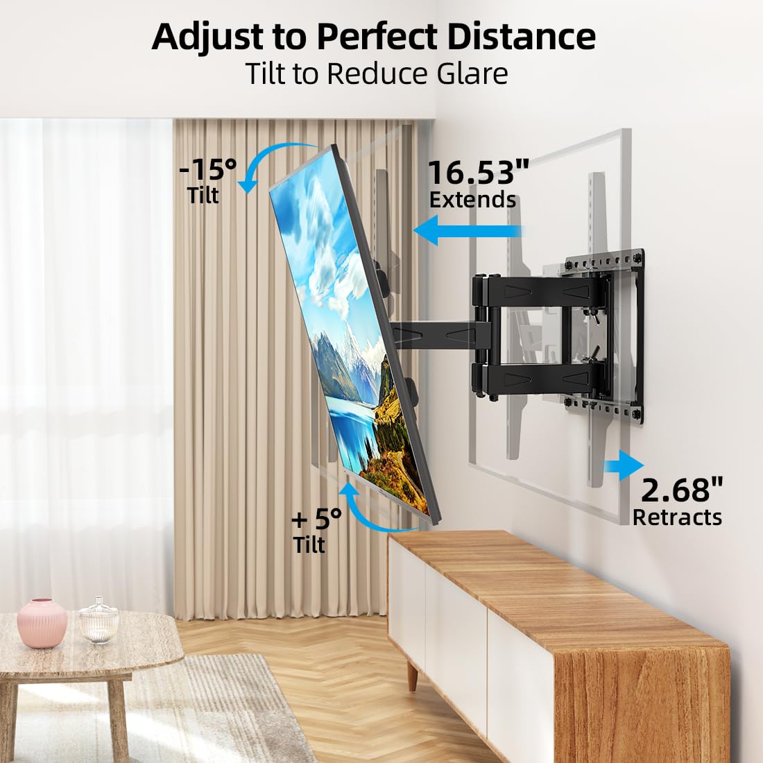 HOME VISION Full Motion TV Wall Mount for Most 32-85 inch TVs up to132lbs, Wall Mount TV Bracket Dual Articulating Arms, Swivel, Tilting, Leveling TV Mount, Max VESA 600x400mm, Fits 8"12"16" Wood Stud