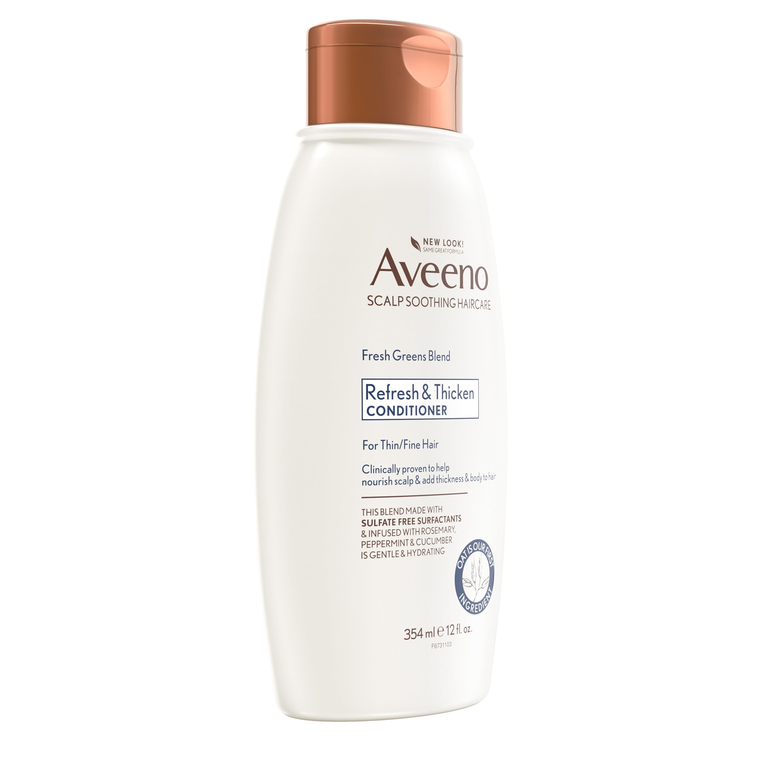 Aveeno, Fresh Greens Blend Sulfate-Free Conditioner with Rosemary, Peppermint & Cucumber to Thicken & Nourish, Clarifying & Volumizing for Thin or Fine Hair, Paraben-Free, 12oz