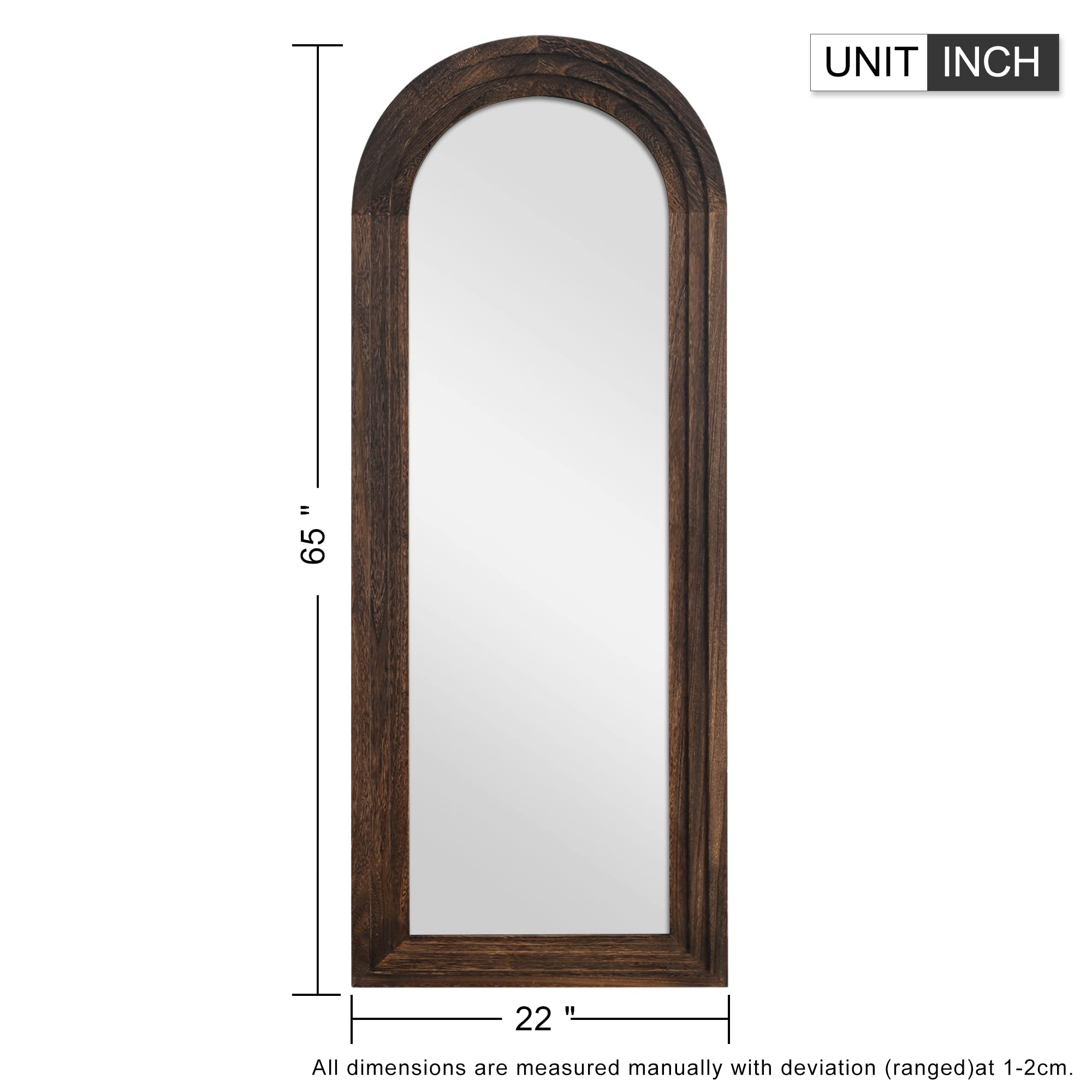 MAYEERTY Rustic Full Length Mirror Arched 65"x22" Wood Wall Full Length Distressed Large Floor Mirror for Bedroom/Bathroom/Living Room/Farmhouse, Arch Coffee