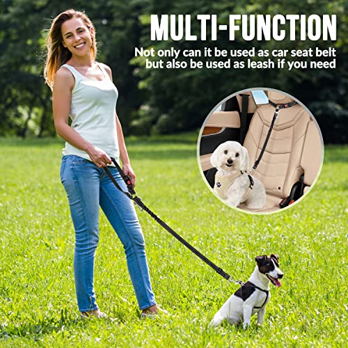 SlowTon Dog Seat Belt for Car, 2 Pack Dog Car Harness Seatbelt Adjustable with Elastic Bungee Buffer, 2 in 1 Pet Car Leash Headrest Restraint Dog Reflective Safety Tether (Lime, Headrest+Clip)