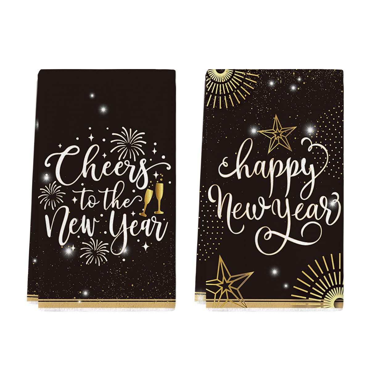 Artoid Mode Cheers Stars Firework Happy New Year Kitchen Towels Dish Towels, 18x26 Inch Festival Decoration Hand Towels Set of 2