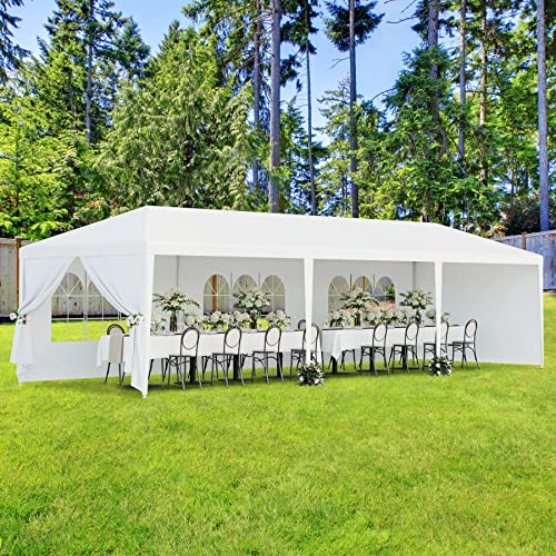 LEMY Gazebo Tent, Outdoor Canopy Shelter with Removable Sidewalls and Windows, Waterproof Heavy Duty Canopy for Patio, Garden, Party Wedding, 10' x 30', White
