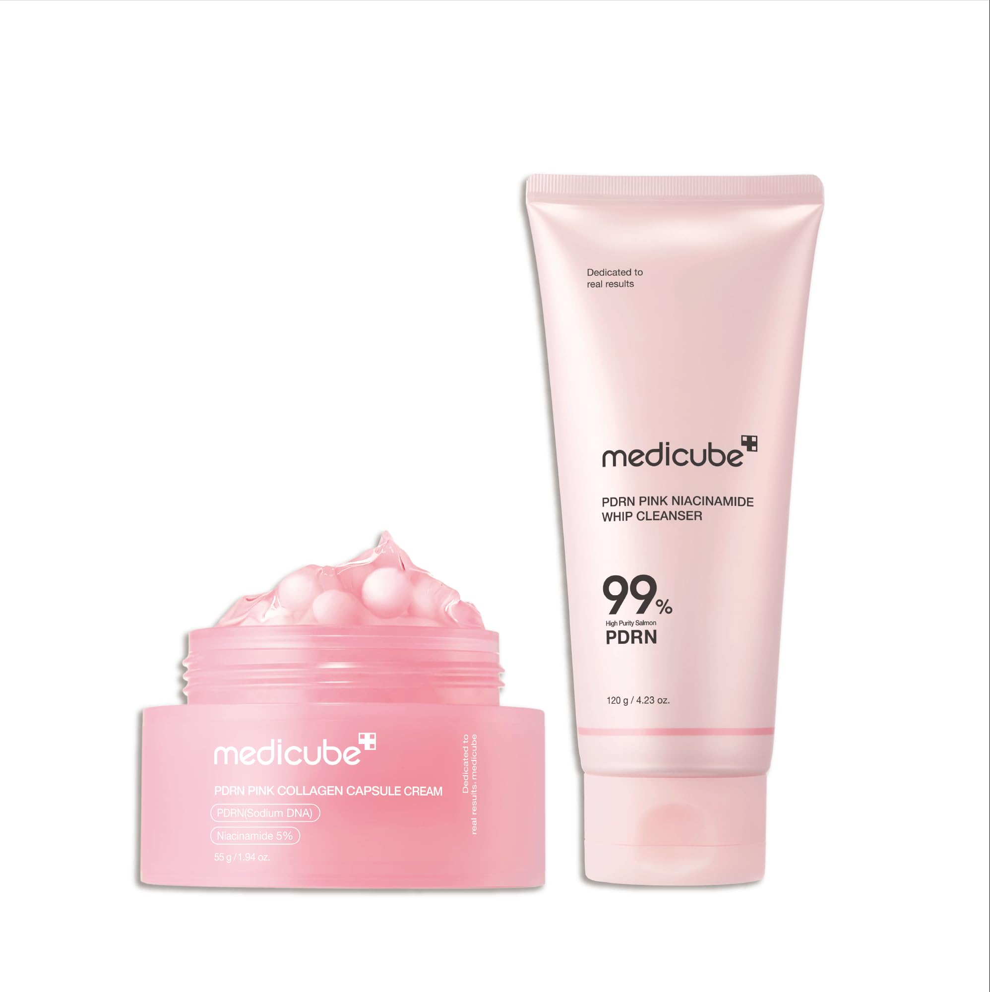 medicube Hydrating & Soothing PDRN Set: PDRN Marshmallow Whip Cleanser and Salmon Pink Collagen Capsule Cream, Face Moisturizer