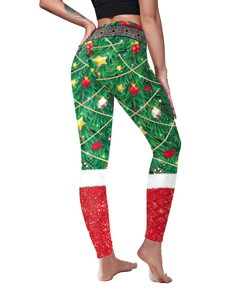 color cosplayer Christmas Tree Christmas Leggings for Women Girls High Waist Printed Yoga Pants Holiday Tights Costume Plus Size