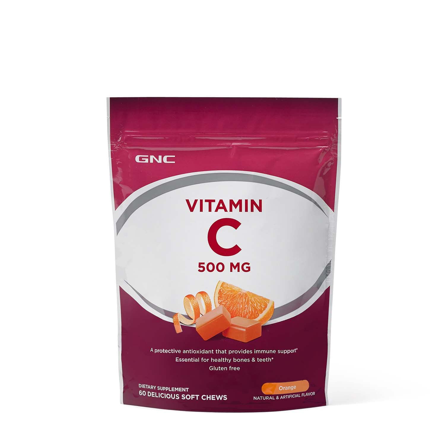 GNC Vitamin C Soft Chews 500mg, Orange, 60 Chews, Supports Natural Resistance