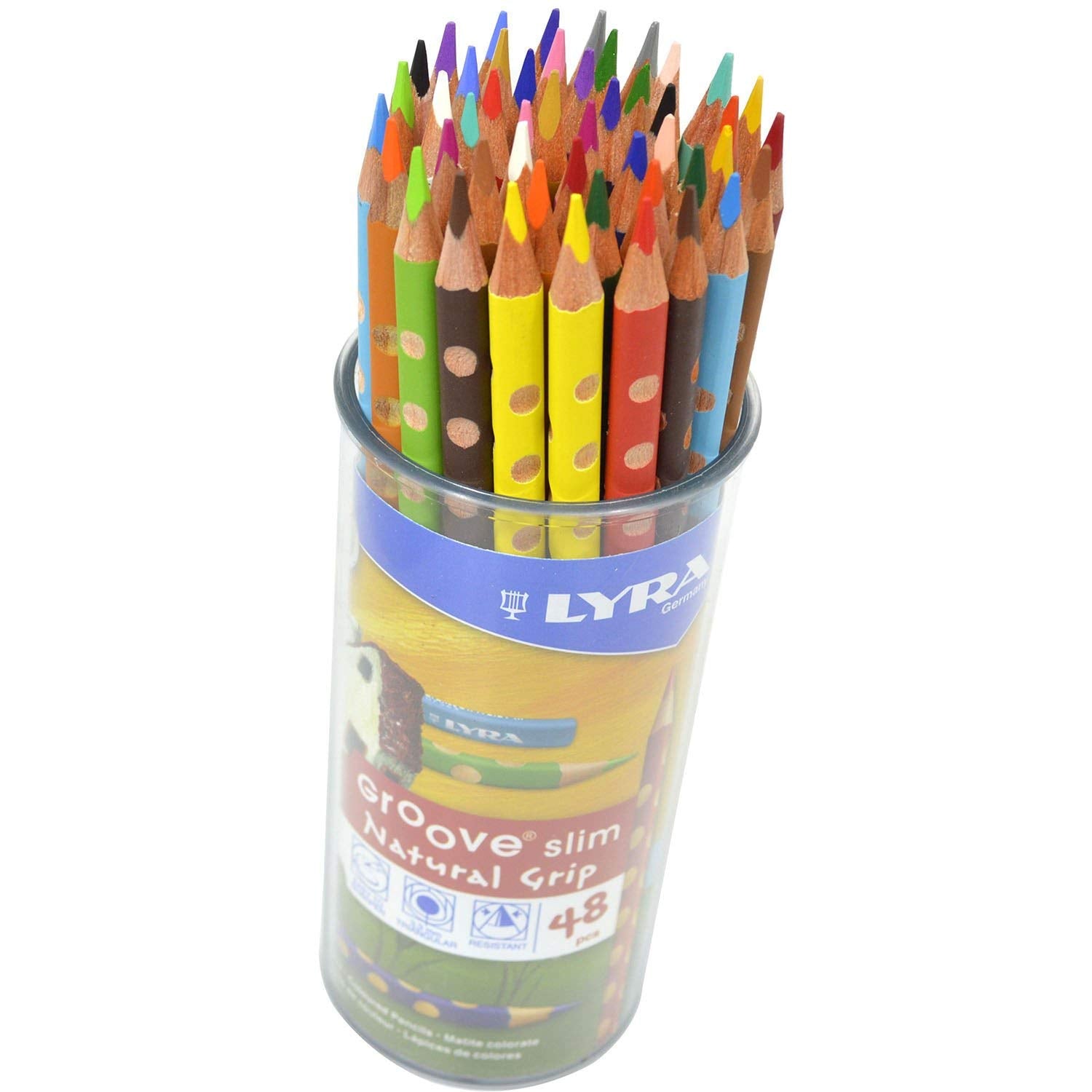 LYRA Groove Slim Wooden Colouring Pencils, 48 Pieces in Assorted Colours with Sharpener, Ideal for Children and Schools