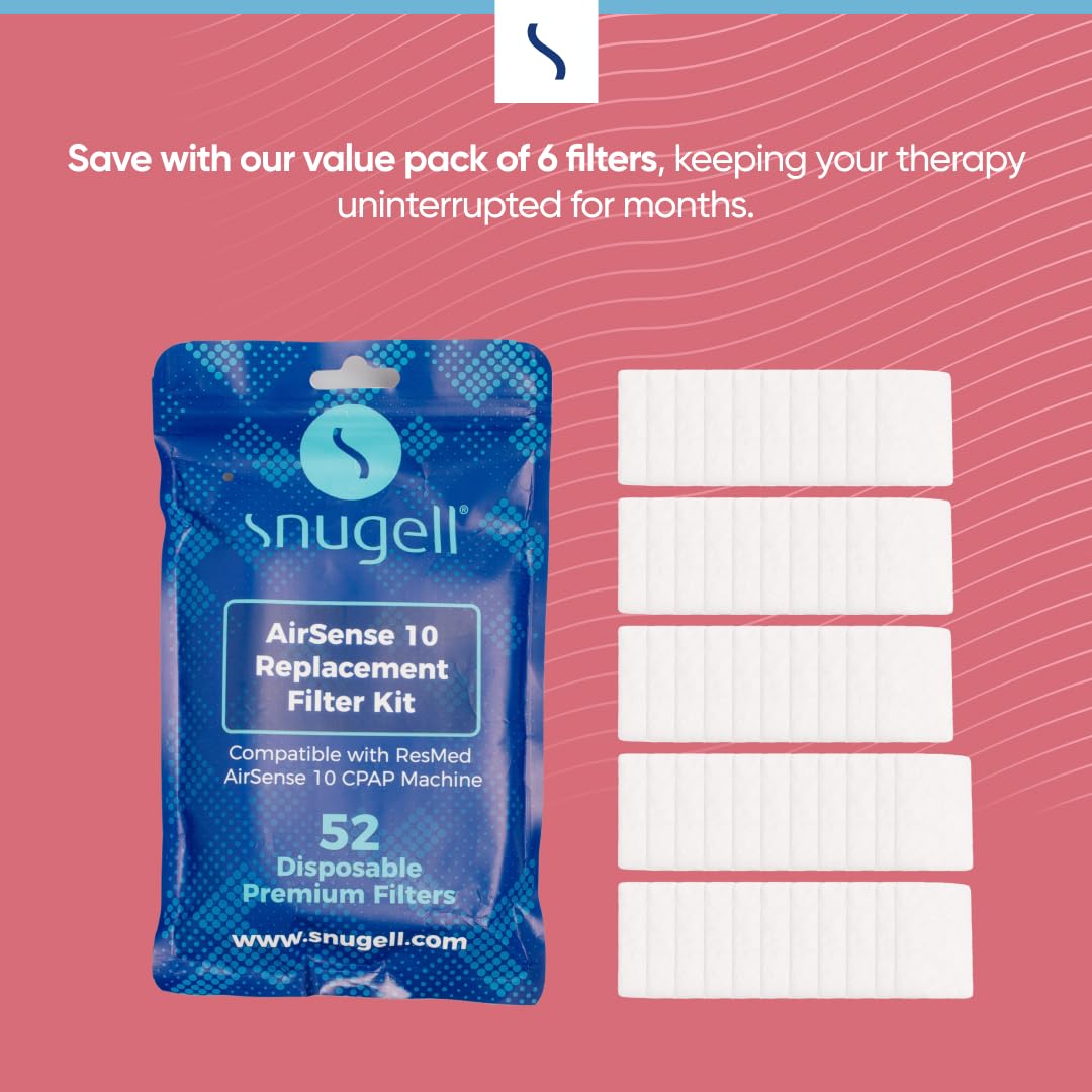 Disposable Replacement CPAP Filters by Snugell (6-Pack) - Compatible with Resmed Airsense 10, Aircurve 10-S9 Series - for Home and Travel Use