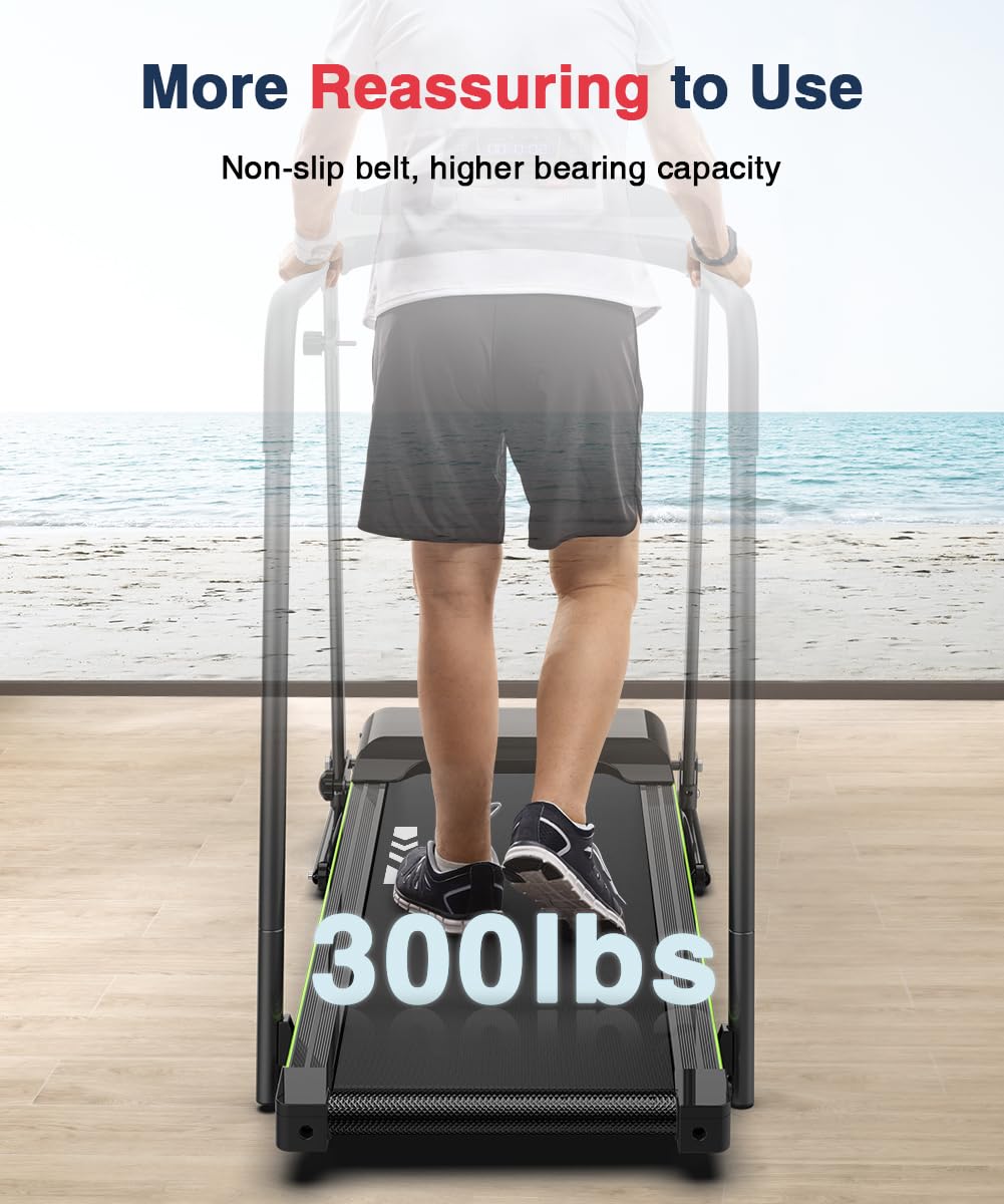 Redliro Walking Treadmill for Senior with Long Handrail, 300 lbs Capacity, Recovery Fitness Exercise Machine Foldable Treadmills for Home with Holder LCD Display, Holder for Phone & Cup