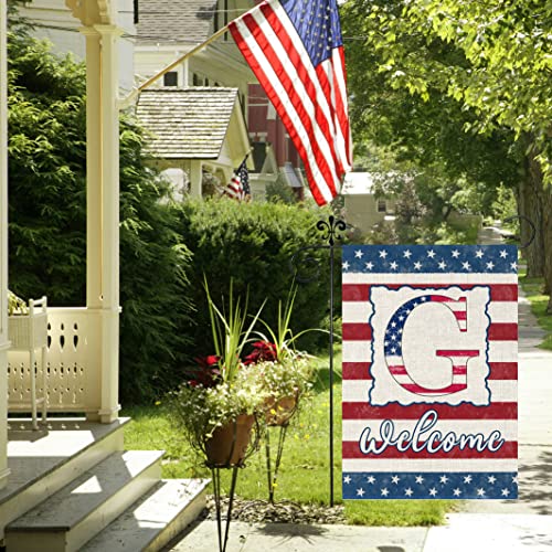 Monogram Letter A Garden Flag 4th of July Patrioctics 12x18 Inch Double Sided for Outside Small Burlap Family Last Name Initial Yard Flag