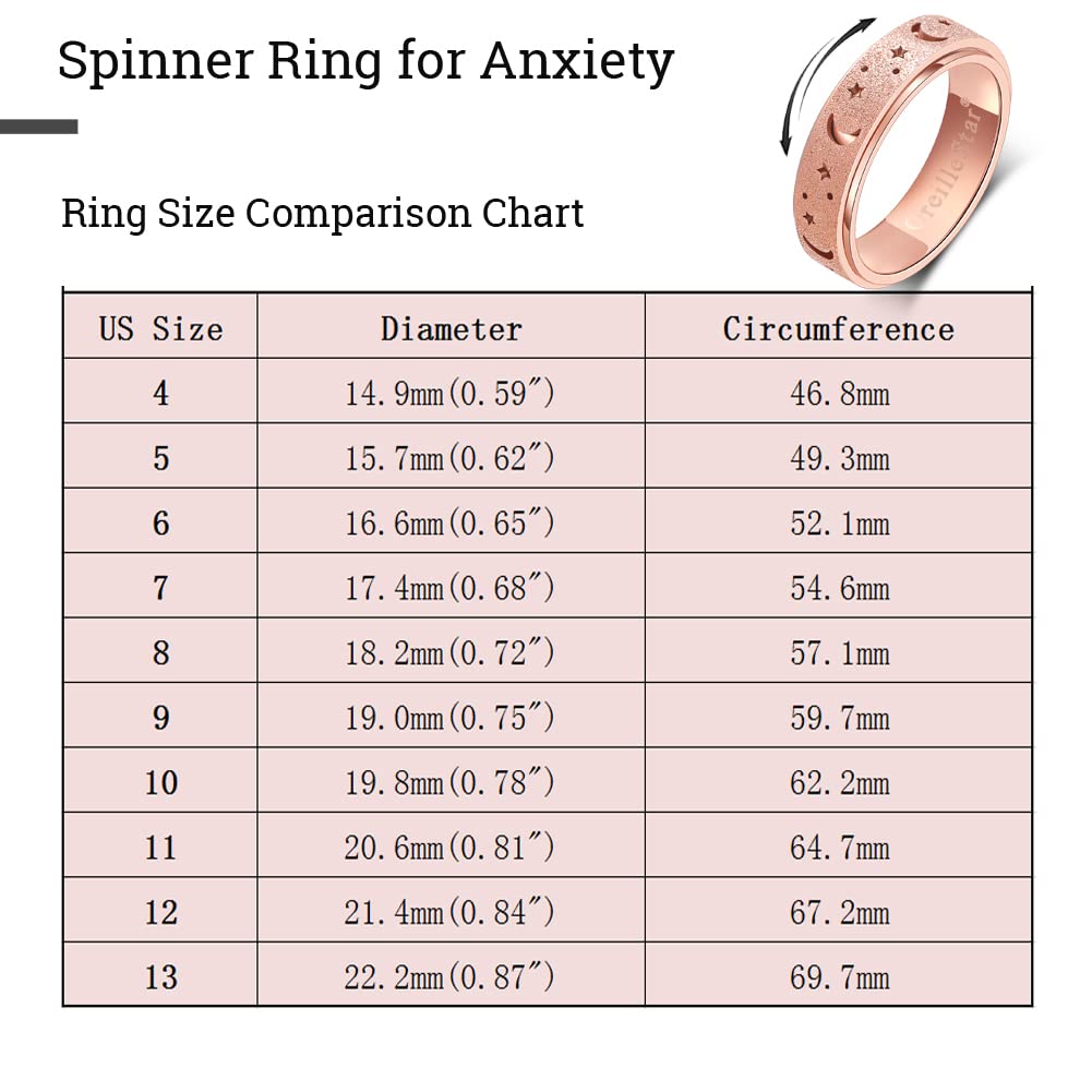 OreilleStar Anxiety Ring for Women Spinner Ring Fidget Toys Adults Fidget Ring Spinner Rings for Women Stainless Steel Anxiety Moon Star Rose Gold