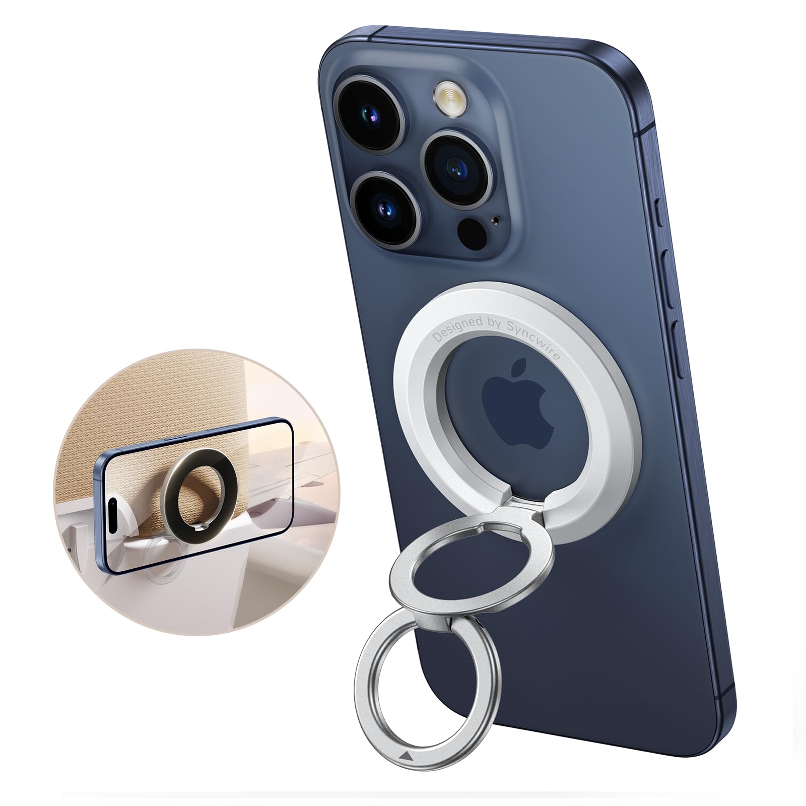SYNCWIRE for MagSafe Ring Holder, Magnetic Phone Ring Holder Magnet Cell Phone Grip Finger Ring Kickstand Compatible with iPhone 16 15 14 13 12 Pro Max fits MagSafe Accessories