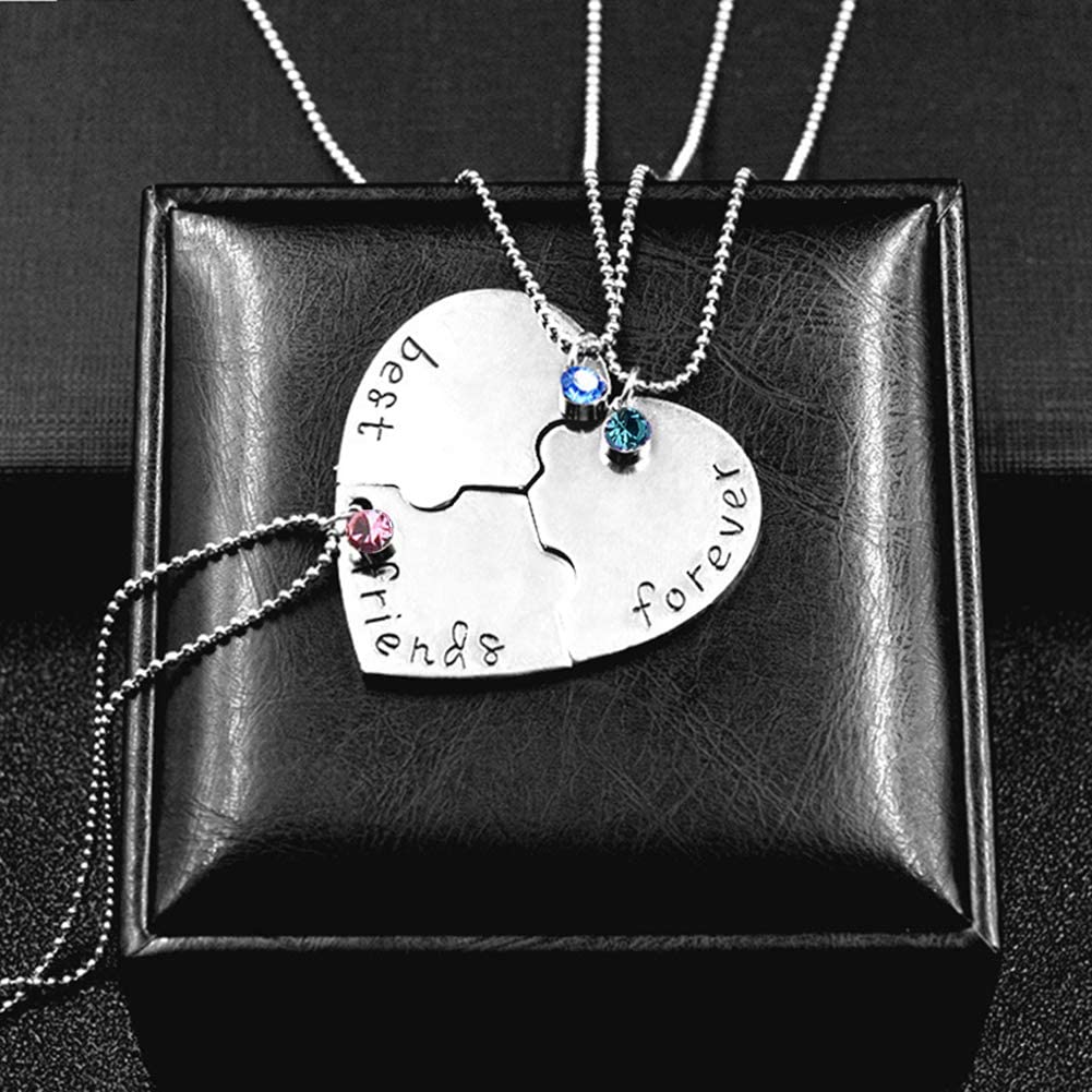 Best Friends Forever and Ever Necklace with Crystal Broken Heart Charm Pendant Set Friendship Necklace