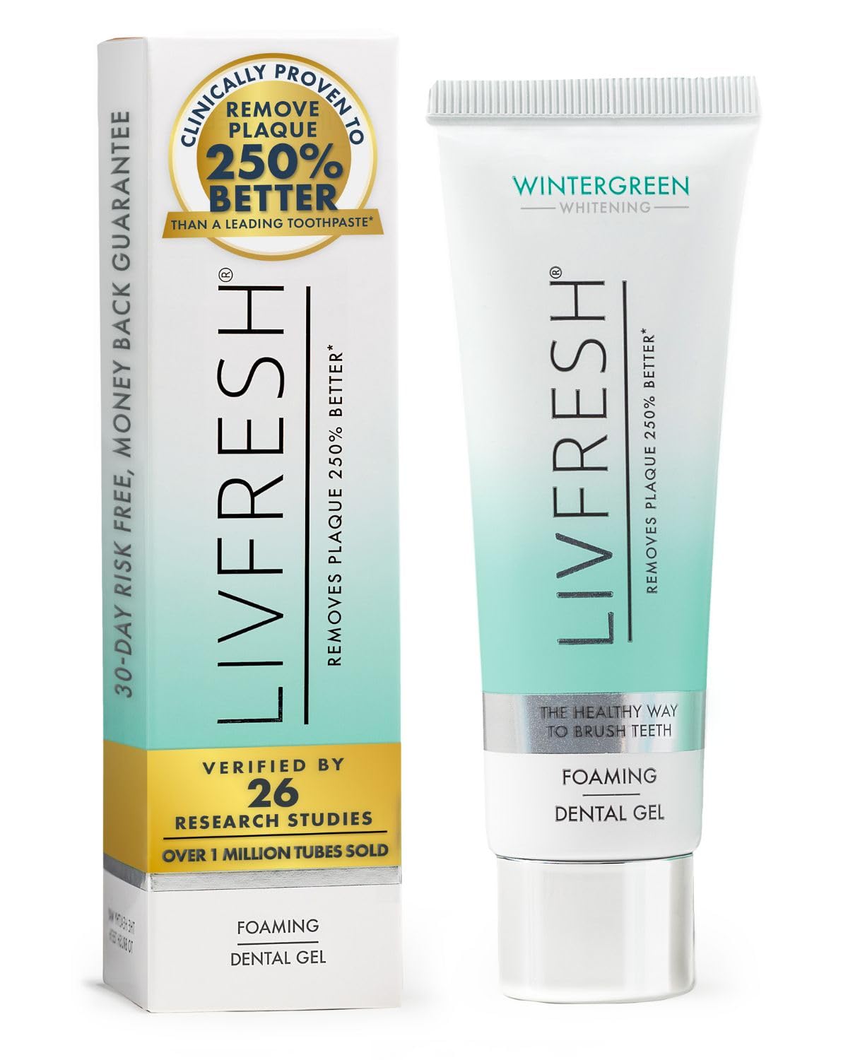 LIVFRESH Toothpaste Gel, Clinically Proven to Remove Plaque 250% Better, Improves Gum Health 190% Better, Prevents & Reduces Tartar, Freshens Breath, SLS Free Dental Gel, Wintergreen