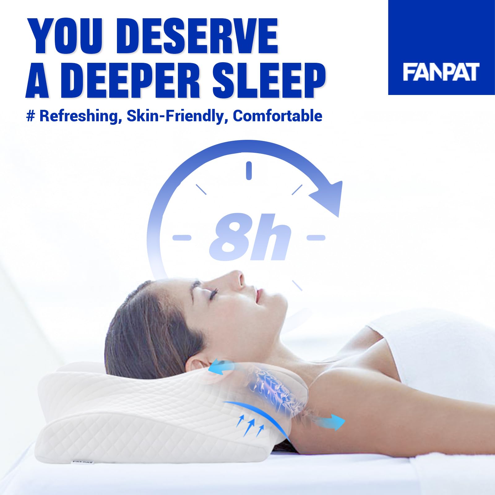 FANPAT Cervical Pillow for Neck Pain Relief,Contour Memory Foam,Ergonomic Orthopedic Neck Support Pillow for Side,Back & Stomach Sleepers with Breathable Pillowcase,Queen Size,Light Grey, 1pack