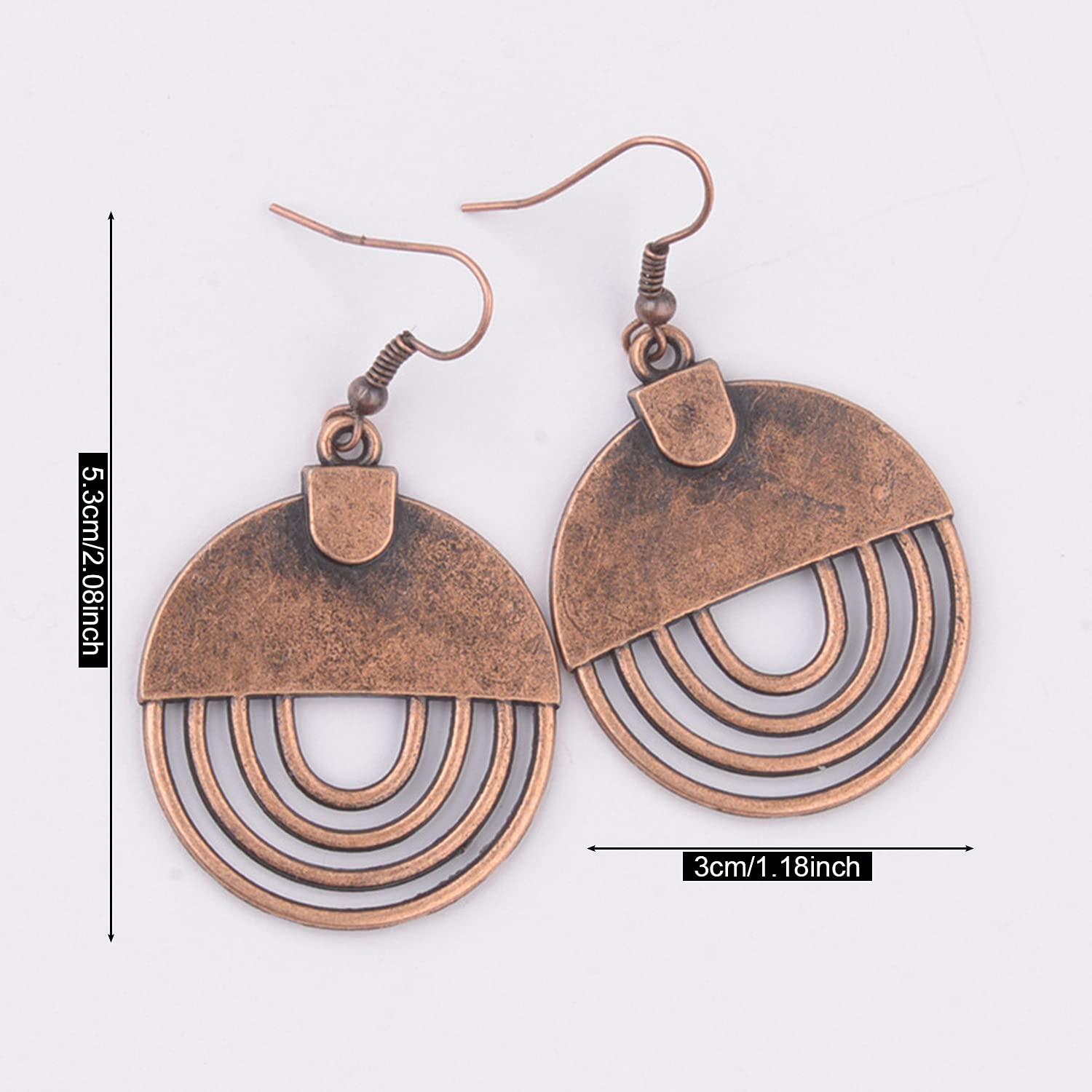 ANDPAI Handmade Unique Bohemian Tribal Hoop Spiral Earring Vintage Gold Silver Geometry Dangle Drop Earrings for Women (Brown)