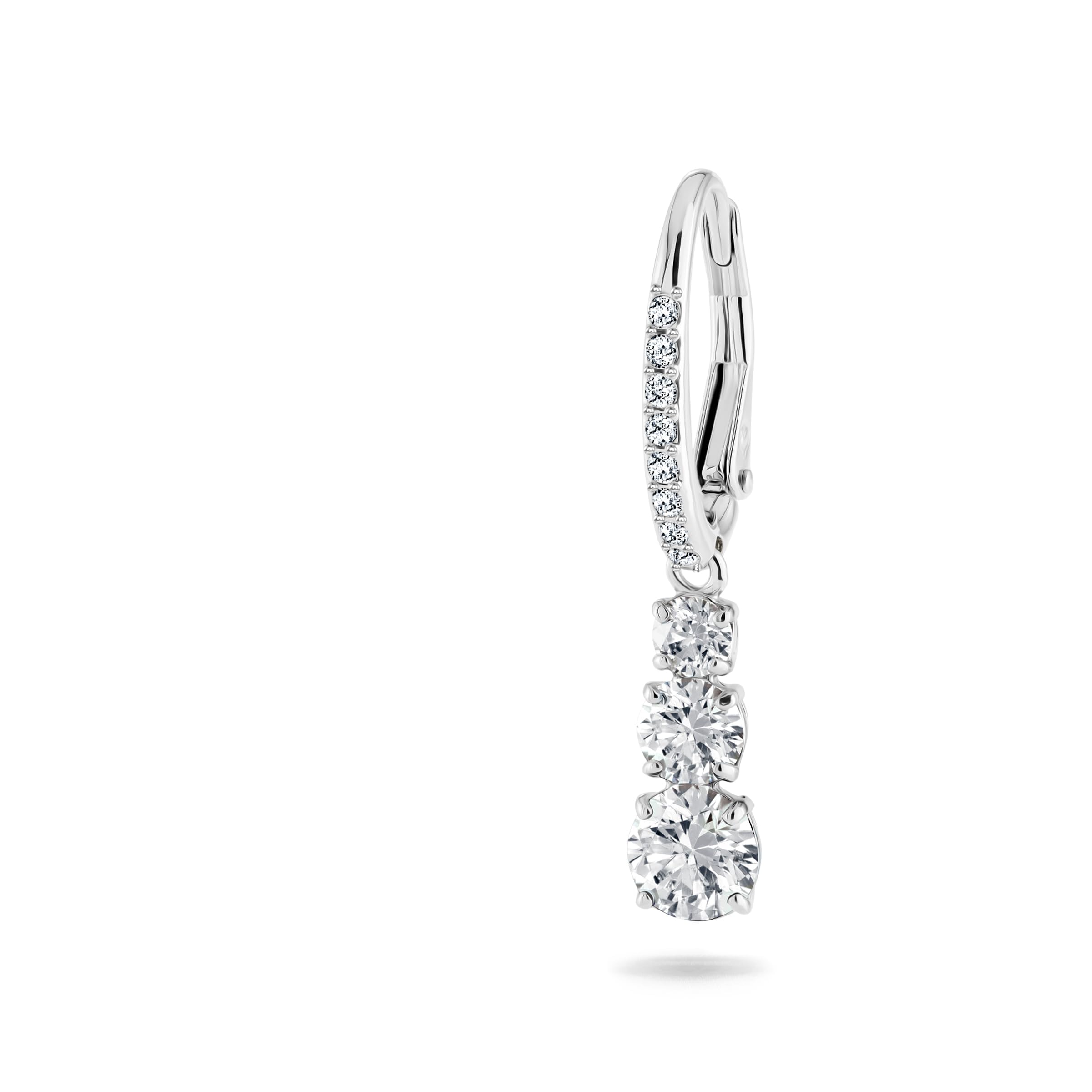 Swarovski Stilla Attract Trilogy Drop Pierced Earrings with White Crystals on a Rhodium Plated Setting with Hinged Closure