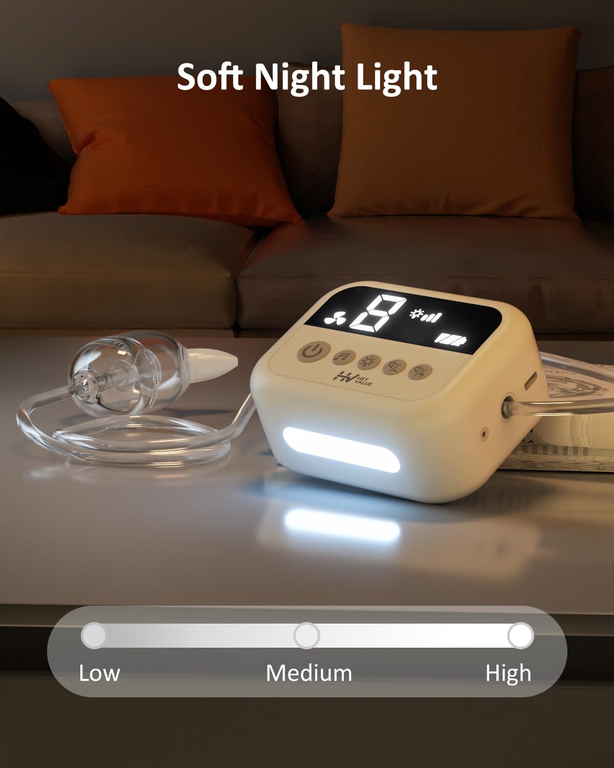 HEYVALUE Nasal Aspirator for Baby, Hospital Grade Nose Sucker with 9 Levels Suction, Night Light and Nursery Rhyme Soothing Function, Electric Nose Suction for Baby with Food-grade Silicone Tips