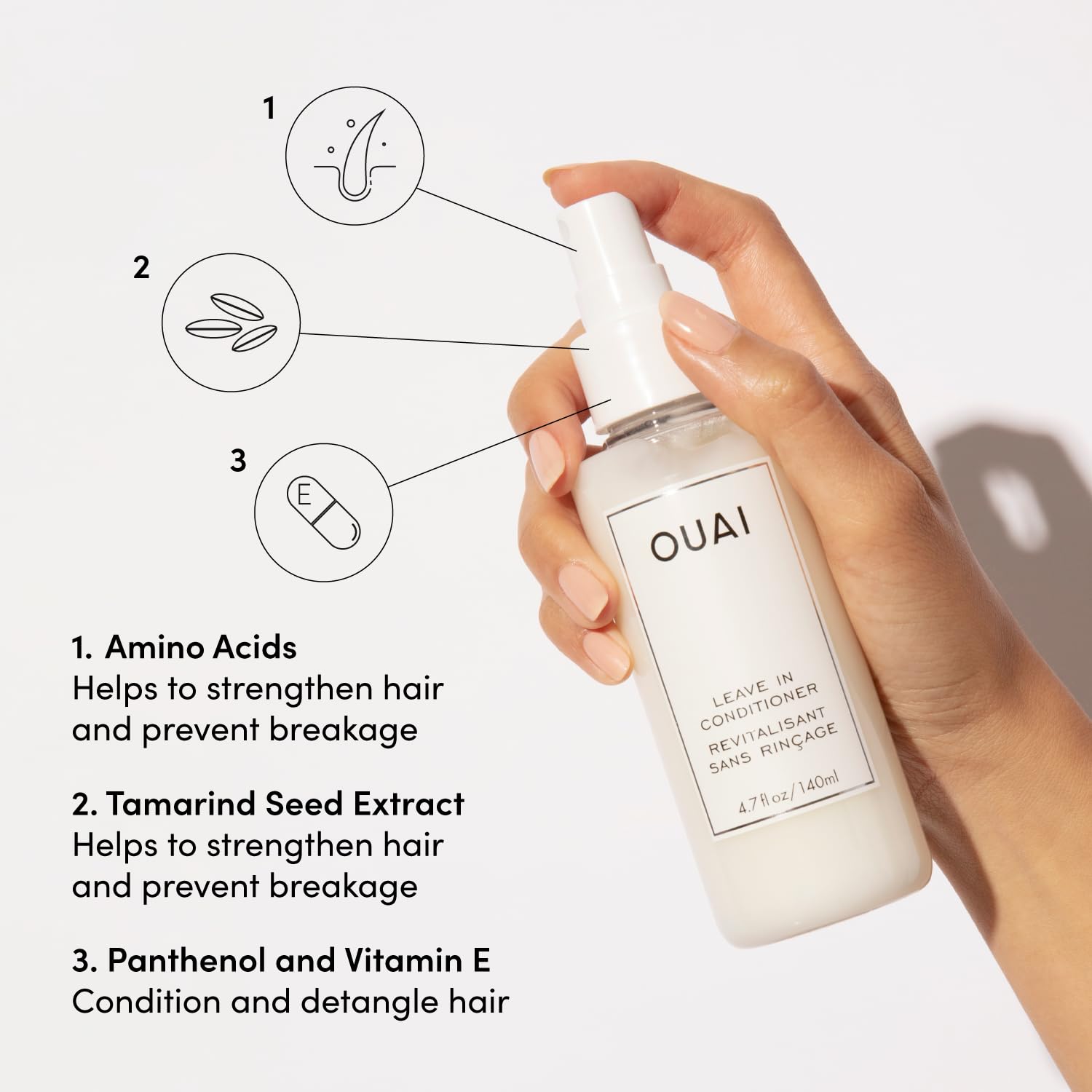 OUAI Leave In Conditioner & Heat Protectant Spray - Prime Hair for Style, Smooth Flyaways, Add Shine and Use as Detangling Spray - No Parabens, Sulfates or Phthalates (4.7 oz)