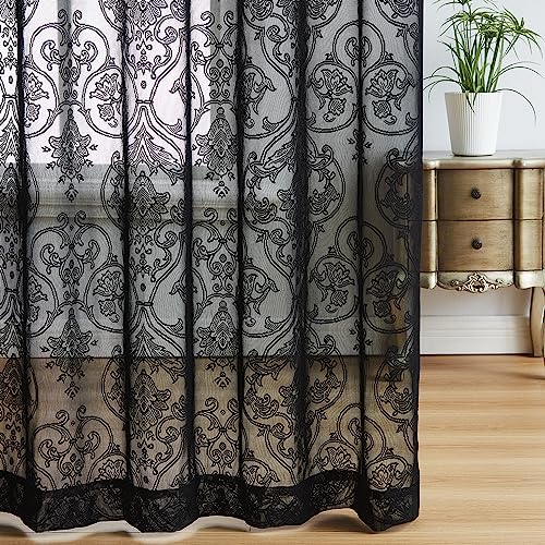 Treatmentex White Sheer Curtains for Windows 63" Burnout Vintage Floral Leaf Pattern Window Sheer Drapes for Living Room Rod Pocket 54" 1Pair