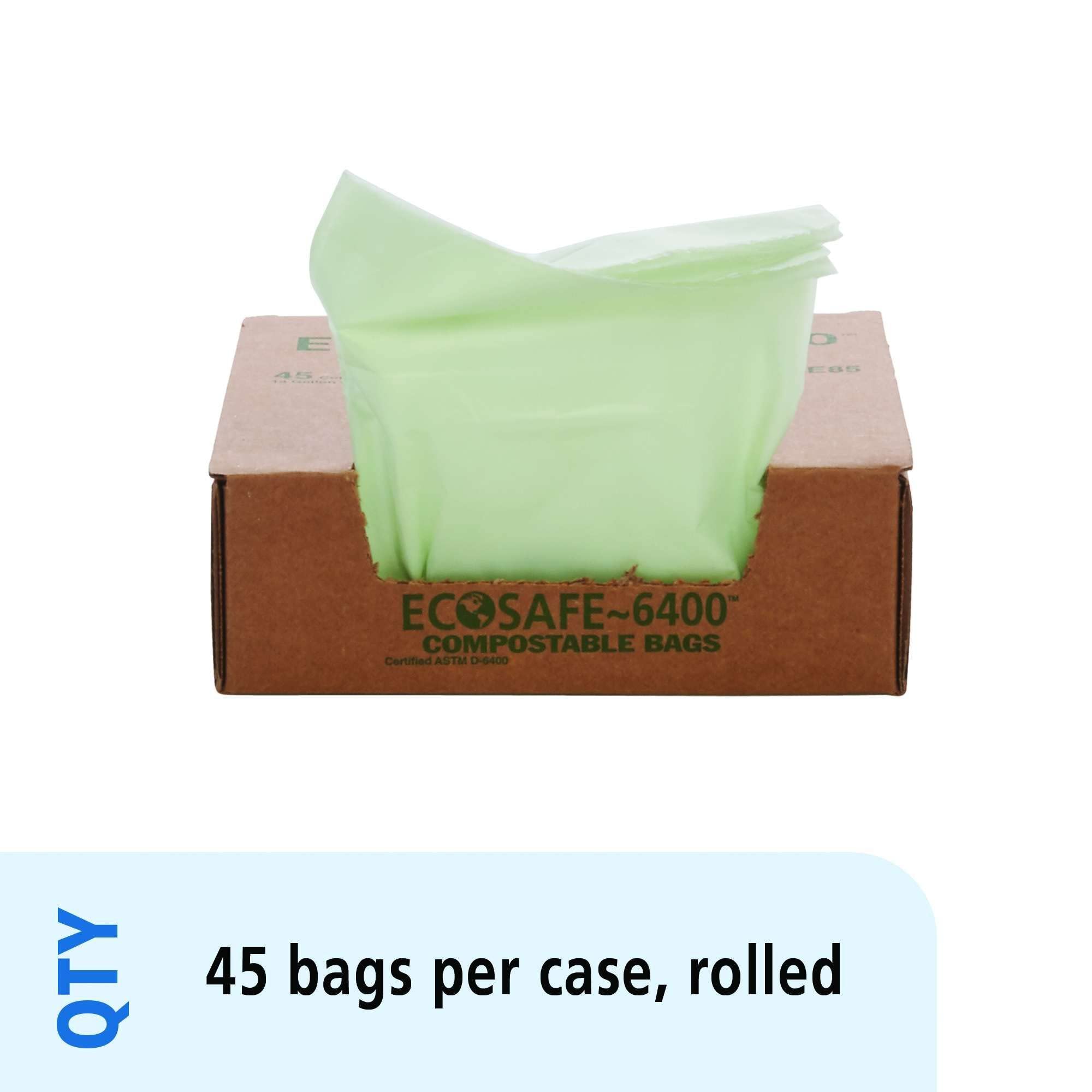 STOUT by Envision E2430E85 EcoSafe-6400 Compostable Bags, 24" x 30", 13 gal capacity, 0.85 mil thickness, Green (Pack of 45)