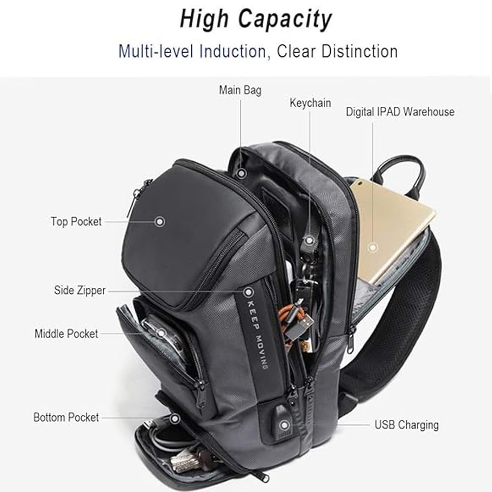 OZUKO Sling Backpack Sling Bag Crossbody Backpack Shoulder Casual Daypack Rucksack for Men (Gray1)