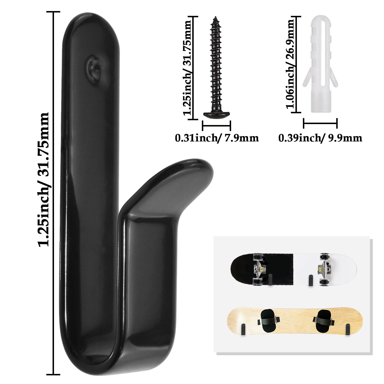 HONSNKS 2Pcs Snowboard Wall Rack Snowboard Wall Mount Clips Horizontal Skateboard Wall Mount Display Rack Snowboard Storage for Room, Garage