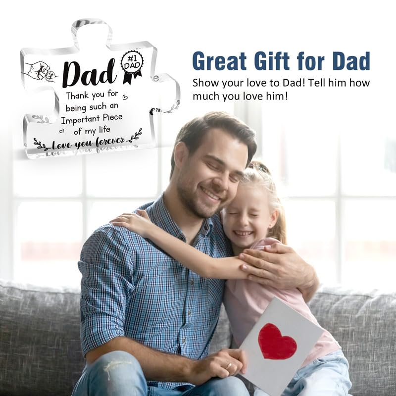 Gifts for Dad - Delicate Dad Birthday Gifts from Daughter Son - Engraved Acrylic Block Puzzle Piece Decorations 3.9 x 3.3 inch - Fathers Day Thanksgiving Birthday Gifts for Dad, Ideas