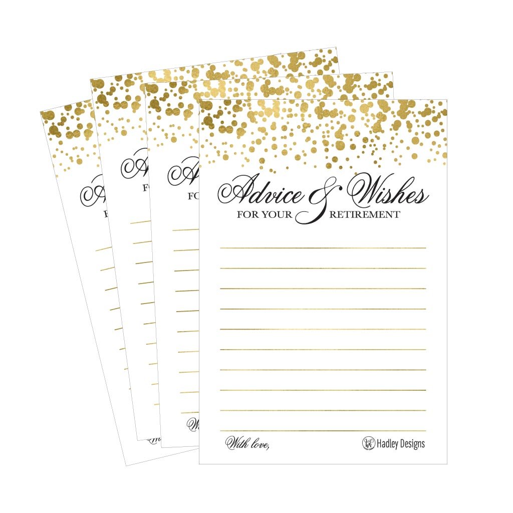 25 Gold Retirement Party Advice Well Wish Card For Men or Women Retired Supplies and Decoration Happy Retiree Celebration Gift Bucket List Wish Jar, Funny Personalized Officially Retired Centerpiece