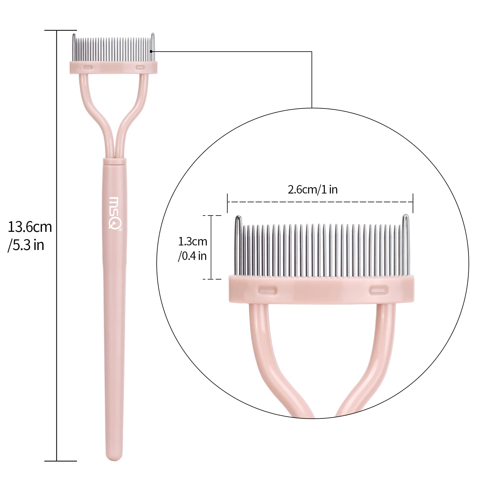 Eyelash Separator Eyelash Comb Lash Separator Tool MSQ Mascara Brush Eyelash Brush Separator Mascara Comb Arc Designed Mascara Applicator With Cover Naked Pink (1PCS)