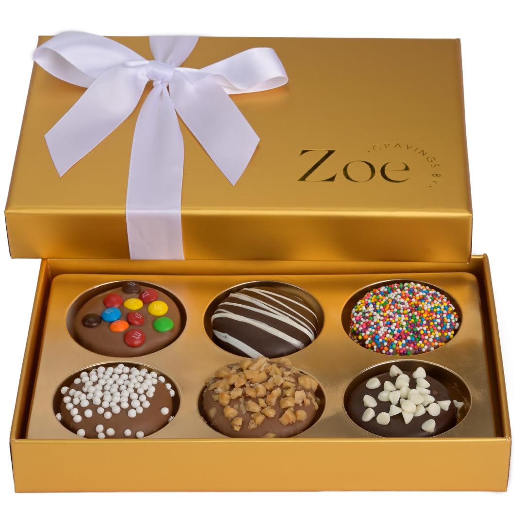 CRAVINGS BY ZOE Gourmet Chocolate Covered Cookies Gift Basket | 6 Piece | Kosher Milk & Dark Belgian Chocolate Food Gift Box | Birthday, Christmas, Holiday, Thank You Gifting Men Women Mom Dad Family