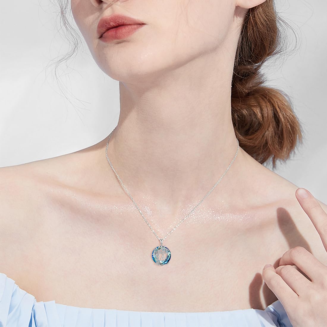 TOUPOP Christmas Gifts Necklace for Women Tree of Life Initial A Letter Pendant Necklace Sterling Silver Irish Tree Jewelry Blue Circle Crystal Anniversary Birthday Gifts for Her Girlfriend Wife Mom