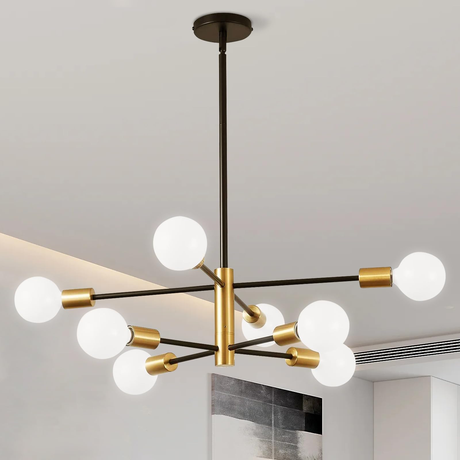 Chandelier, 8-Light Chandeliers for Dining Room, Sputnik Chandeliers with E26 Base, Modern Chandelier for Bedroom, Gold&Black Sputnik Ceiling Light Fixture, Chandelier for Living Room, Bedroom,Kitchen