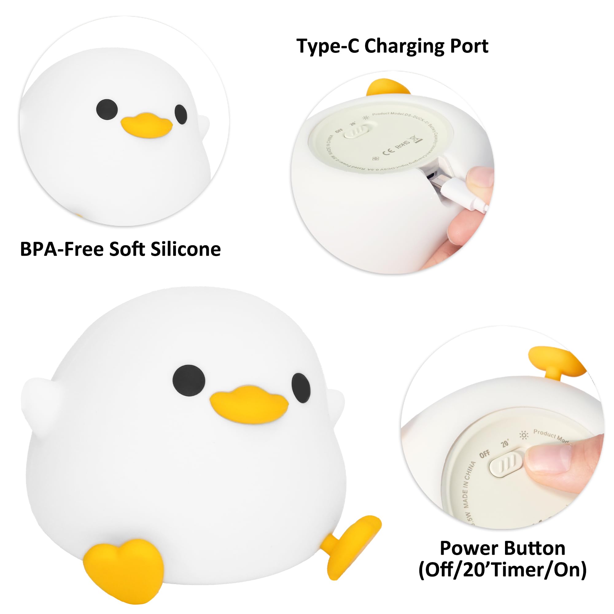 Duck Night Light, Cute Duck Lamp, Dodo Duck Silicone Nursery Night Light LED Bedside Lamp, Rechargeable Dimmable Touch Table Lamp for Boys Girls Bedroom Kawaii Decor